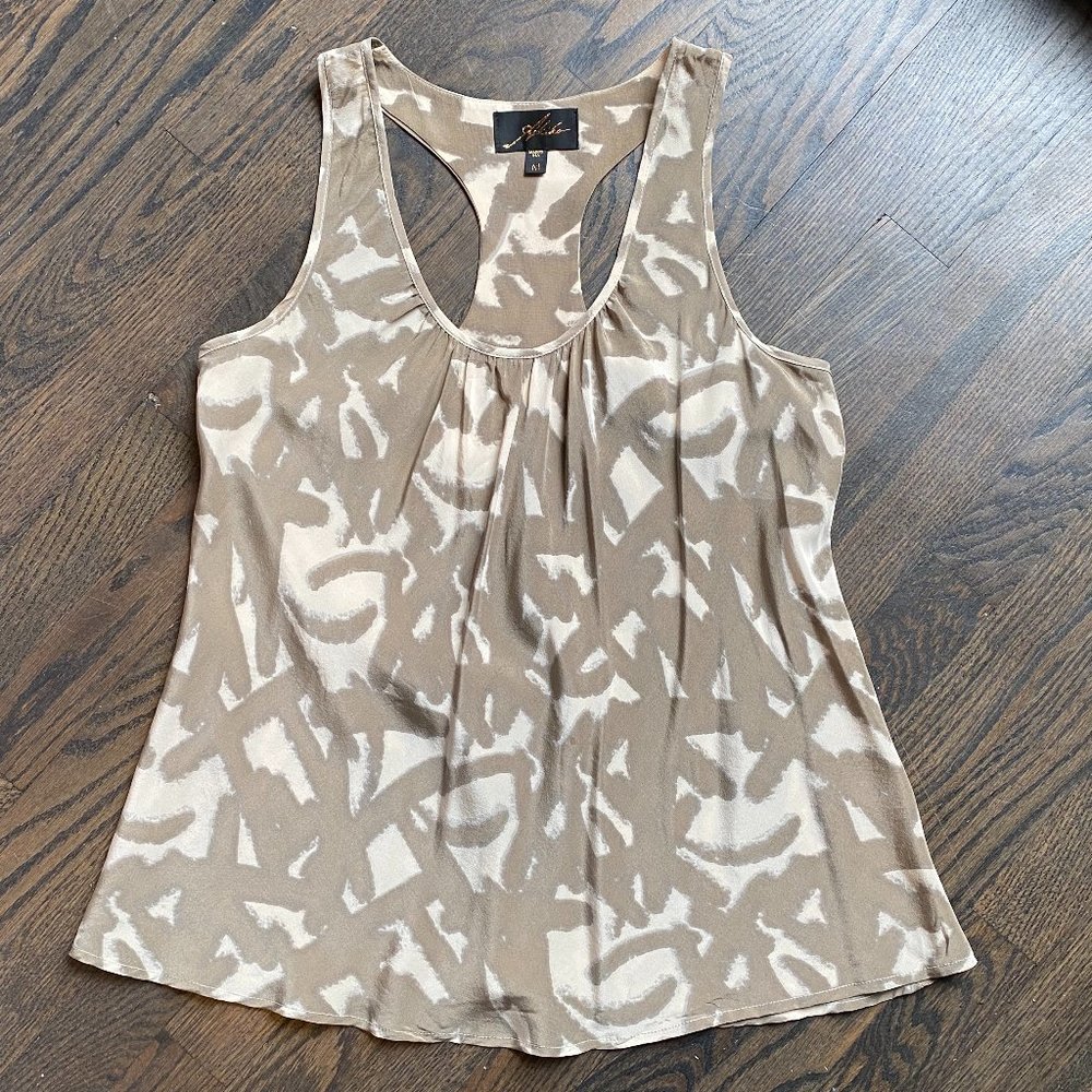 Lightweight Taupe and Cream Printed Racerback Tank Top